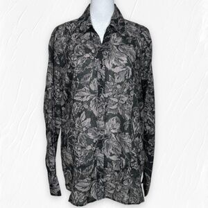 Coldwater Creek No Iron Button-Front Long Sleeve Print Blouse Black & Tan Sz 1X